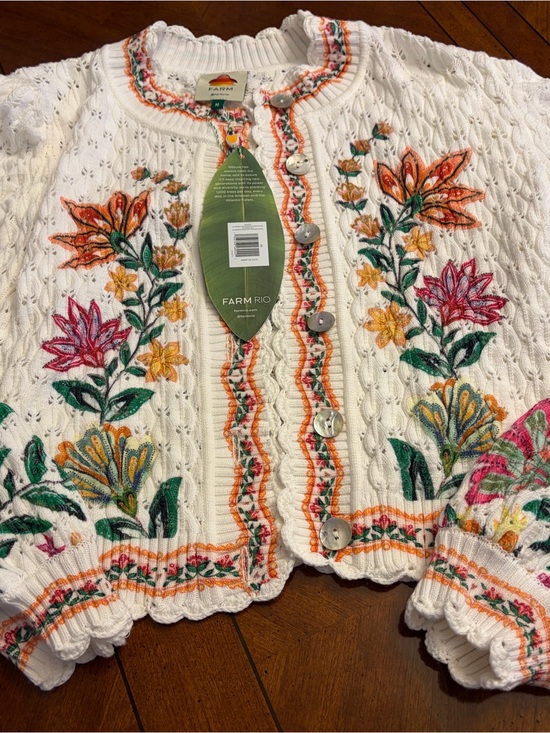 Anthropologie Sweaters - Anthropologie Farm Rio White Floral Embroidered Cable-Knit Cardigan